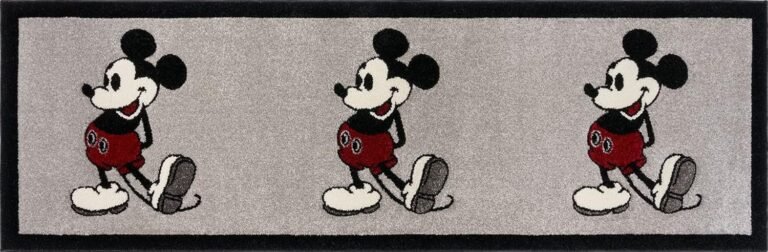 Gertmenian Disney Mickey Mouse Rug , Textured Floor Mat, Home Décor for Living Room, Dining Room Playroom Study Area, 2×8 Runner, Gray Black Border Retro Classic, 34362