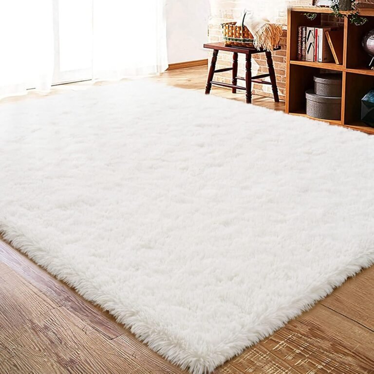 ISEAU 4×6 Area Rug for Living Room, Cream White Rugs for Bedroom, Kitchen, Soft Shaggy Carpets, Fluffy and Machine Washable Mats, Under Bed, On Nursery Floors Mat, Boys, Girls Room Carpet Decor