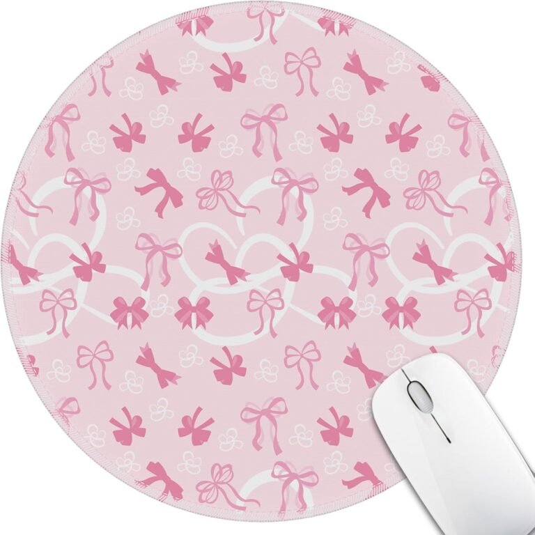 Mouse Pad for Desk, Small Cute Bows Mousepad with Non-Slip Base, Round Mouse Pads for Wireless Mouse Laptop Gaming, Computer Mouse Mat for Home Office Travel Desk Accessories Women Girls