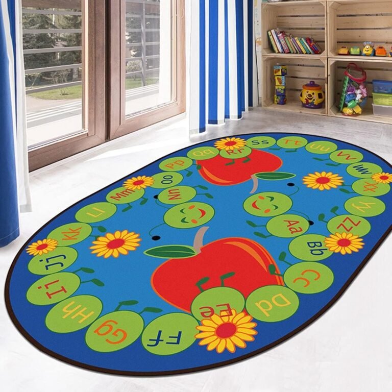 Kids’ Rugs Kindergarten Oval Caterpillar 36 Letter Carpet,Indoor Early Education Center/Classroom/Study/Reading Corner Mat,Machine Washable Bedside Blanket (Size : 60×90 cm)