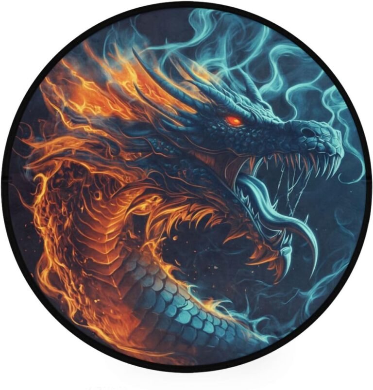 ALAZA Vintage Roar Dragon Round Floor Mat Non-Slip Absorbent Floor Mat for Living Room Bedroom Study Room,36.2 inch Diameter