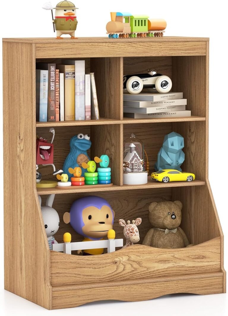 MAT EXPERT Toy Storage Organizer, Wooden Cubby Storage Cabinet with Foot Pads & Anti-Tipping Device, Kids Small Bookshelf for Living Room, Study, School, Playroom (Natural)