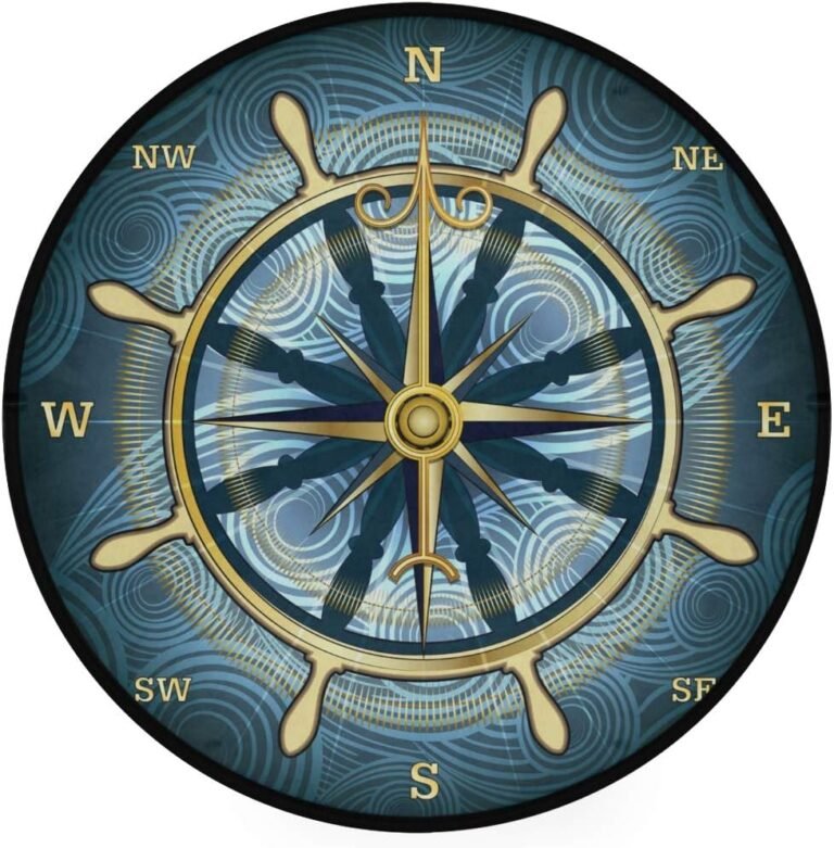 ALAZA The Compass Rose Non-Slip Round Area Rug for Bedroom Living Room Study Playing Floor Mat Carpet, 3′ Diameter