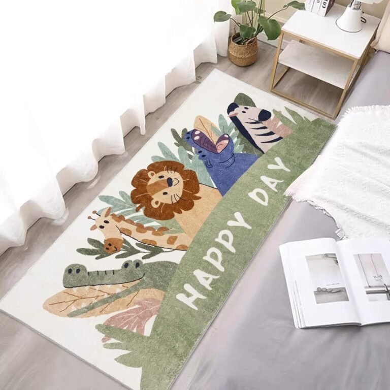 ABREEZE Kids Runner Rug 5.3FT,Animals Area Rug Play Mat for Kids Non Skid Washable Animal Throw Rugs Cute Cartoon Floor Carpet for Living Bedroom Study Nursery Dorm 2.6’x5.3′