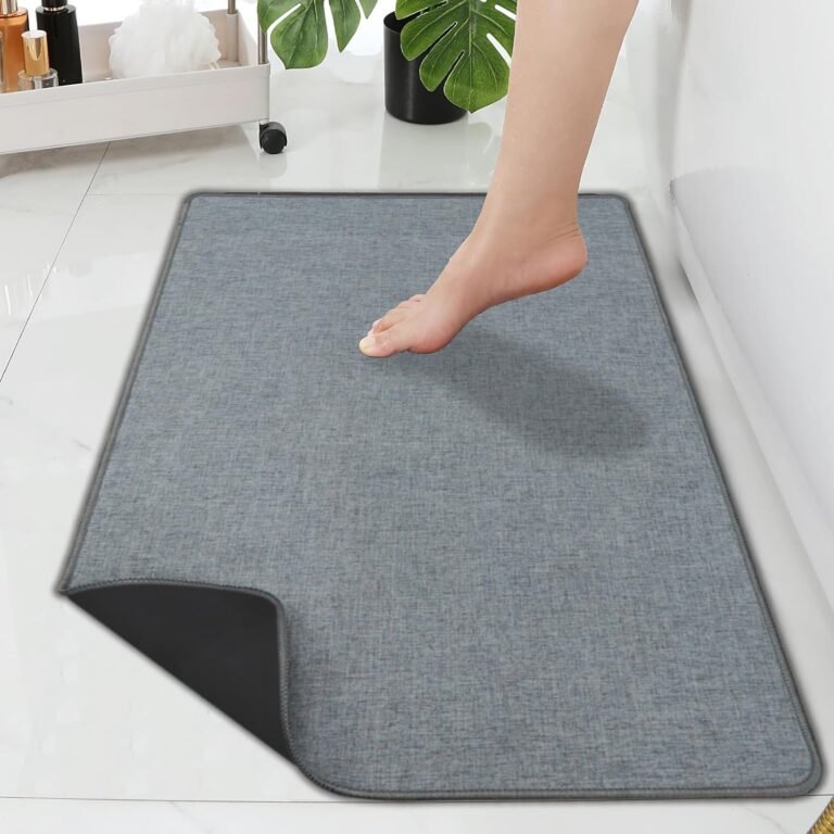 Yancorp 2’x3’Super Thin Gray Bathroom Rugs,Low Profile Grey Bath Mat Non Slip Fit Under Door Absorbent Shower Rug Washable Indoor Door Mat