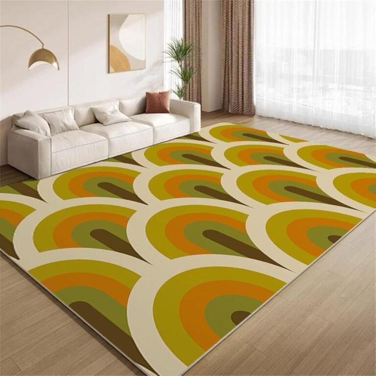 1970s Style Mid Century Area Rugs 1.5×2.5ft Orange Green Retro Boho Arch Indoor Rugs, Aesthetic Washable Carpet for Living Room Bedroom Kids Room Study Office Entrance Yoga Mat Home Decor