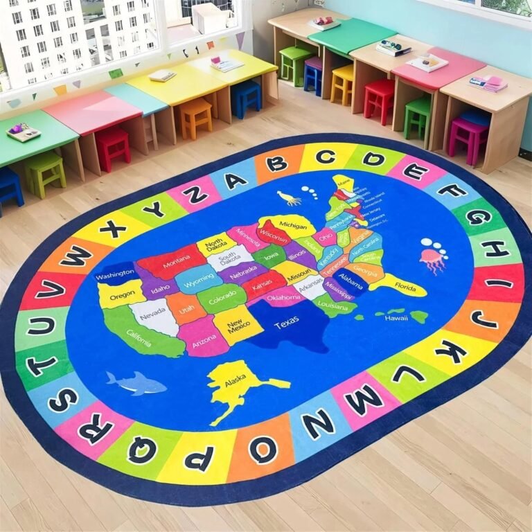 USTIDE Large Oval Kids Rug 6.5x10Ft ABC Alphabet Educational & Fun USA Map Non-Slip Children Studying Play Mat Learning & Game Area Rug Bedroom Playroom Classroom Decor