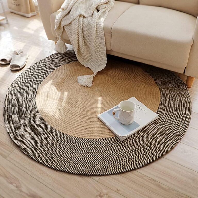 Poowe Hand Woven Round Area Rugs Living Room Bedroom Study Computer Chair Cushion Base Mat Round Carpet Lifts Basket Swivel Chair Pad Coffee Table Rug (Brown, 3’3″ (Round))