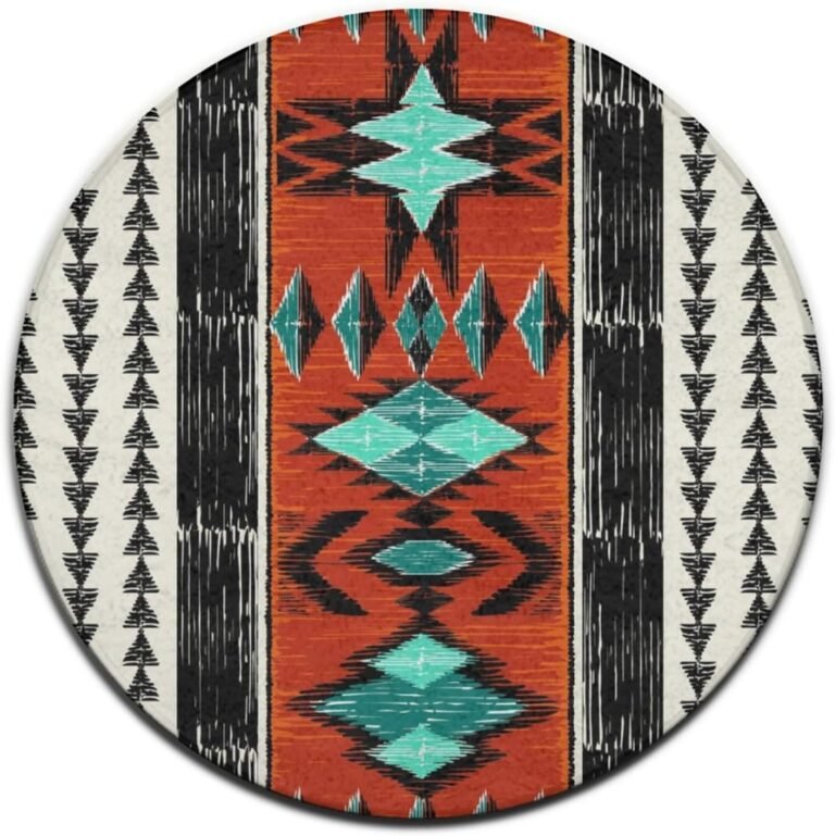 Non-Slip Machine Washable Round Area Rug Aztec Ethnic Tribal Native American Indian Mat Living Room Bedroom Study Playroom Soft Carpet Floor Mat Dorm Home Decor