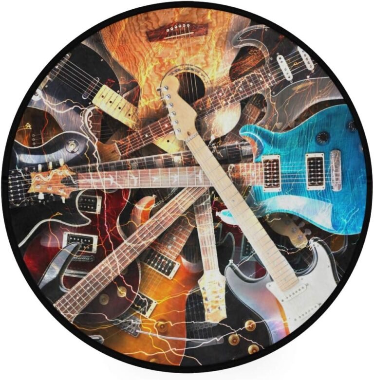 ALAZA Magic Electric Music Guitar Non-Slip Round Area Rug for Bedroom Living Room Study Playing Floor Mat Carpet, 3′ Diameter