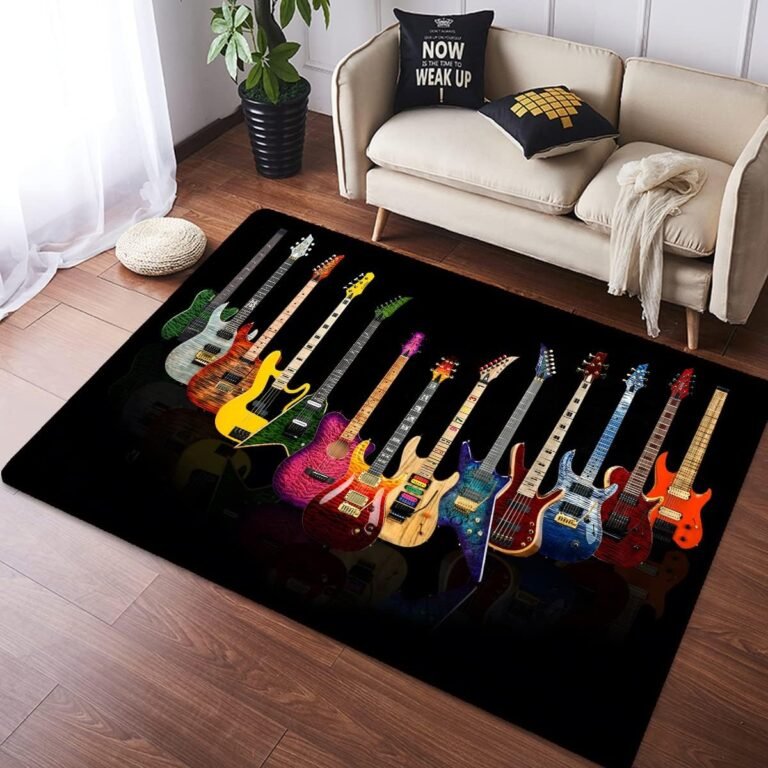 Americana Guitar Music Instrument 3D Carpet Living Room Electric Guitar Rug Bedroom Ambience Decorative Floor Mat Study Playing Room Carpet Personalized Gift (Guitar-8, 39.4″ x 62.9″x 0.24″)