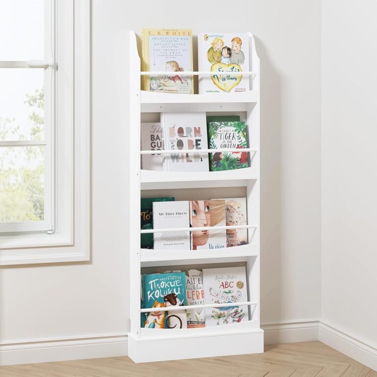 UTEX Kids Bookshelf,4 Tiers Children’s Bookcases and Storage, Kids Bookcase Rack Wall for Bedroom,Study Living Room,White