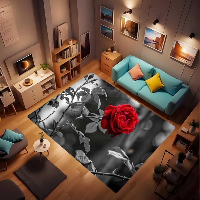 Red Rose Rug Pattern Print Memory Foam Rose Area Rug Bathroom and Doormat Mat Study Room Decorative Bathroom Mat Comfortable Vintage Romantic Flannel Non-Slip Bedside Mat 63x94inch