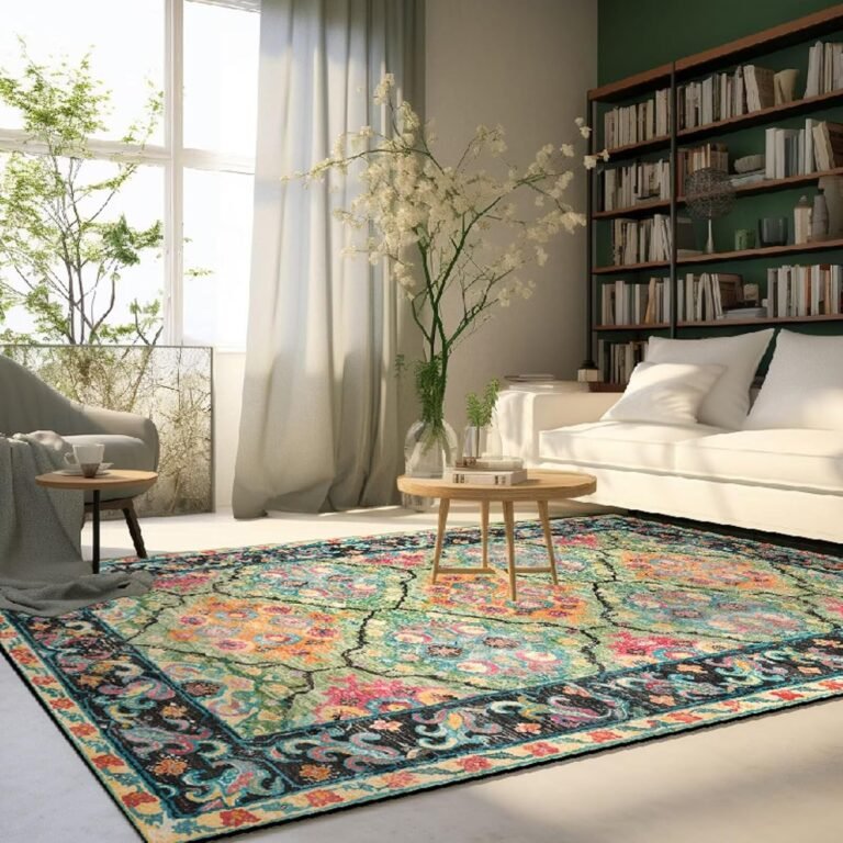 Large Vintage Boho Area Rug 5x7ft Washable Bohemian Floor Mats – for Living Dining Room Bedroom Sofa Study Room Office – Home Indoor Decorative Carpet