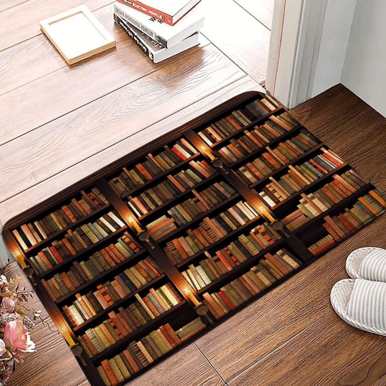 Bookshelf Bath Mat Vintage Library Learning Education Classics Art Painting Study Bookcase Academic World Famous Antique Memory Foam Bathroom Living Room Bedroom Rugs 17.7″X29.5″