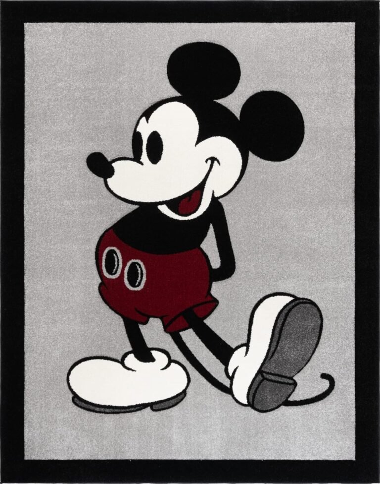 Gertmenian Disney Mickey Mouse Rug, Textured Floor Mat, Home Décor for Living Room Dining Room Playroom Study Area, 5×7 Standard, Gray Black Border Retro Classic, 34363