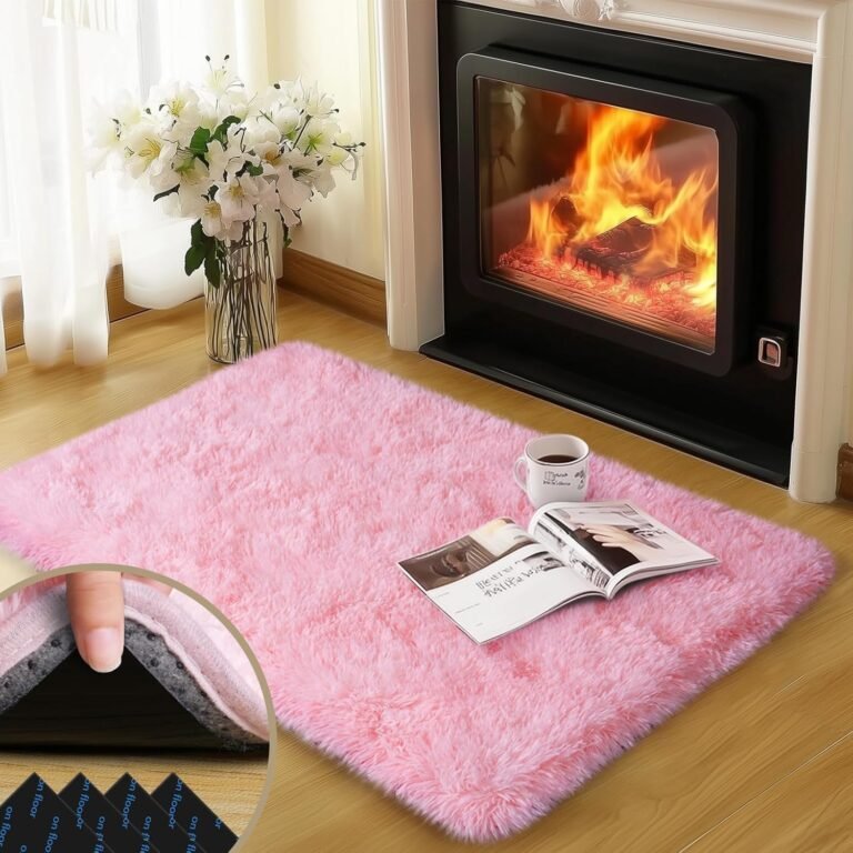 Pink Rug for Bedroom, 2×3 Fluffy Area Rugs for Living Room, Small Soft Shag Fuzzy Shaggy Carpets for Kids Boys and Girls Dorm with 4 Non-Slip Rug Tapes for Room Home Decor (2ft x 3ft, Pink)