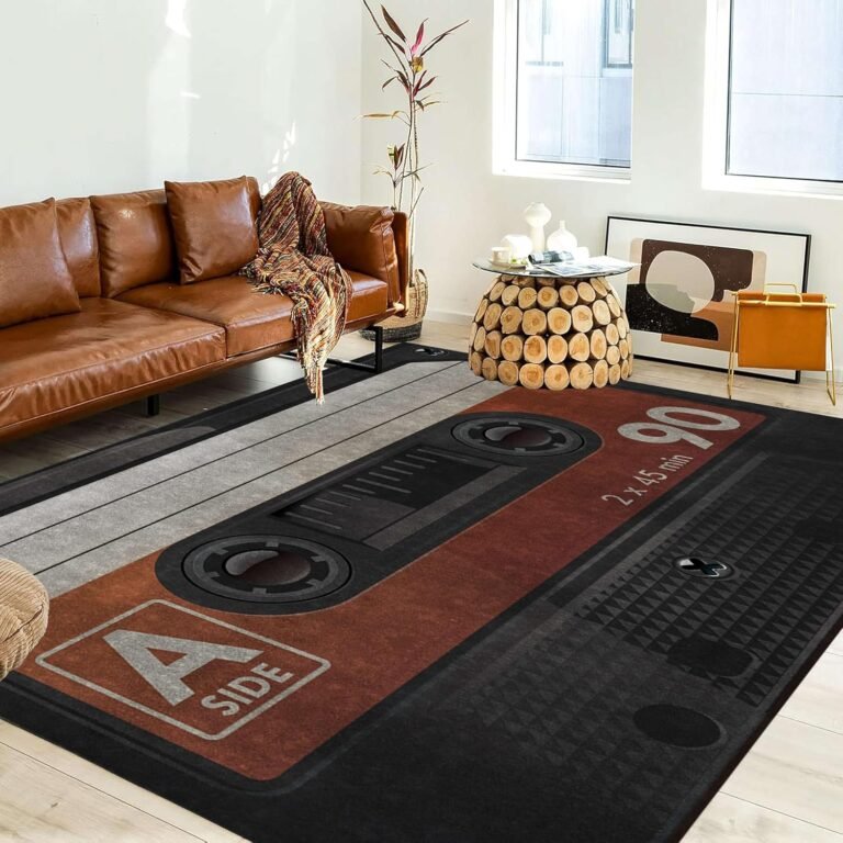 Record Area Rug 5x7ft Music Carpet for Bedroom Living Room Classroom Study Playing Non-Slip Floor Mat Carpets Vintage Shabby Black Rugs Music Room Decor for Men Home Decor