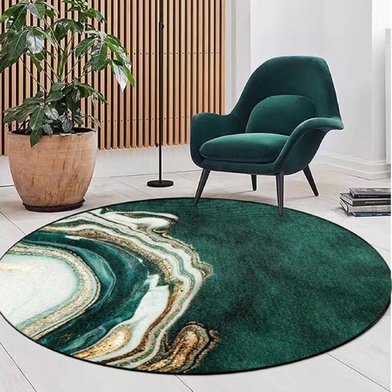 Round Emerald Green Marble Area Rugs Washable Abastract Modern Floor Mats Decorative Indoor Carpet for Bedroom Living Dining Study Room Office,5ft