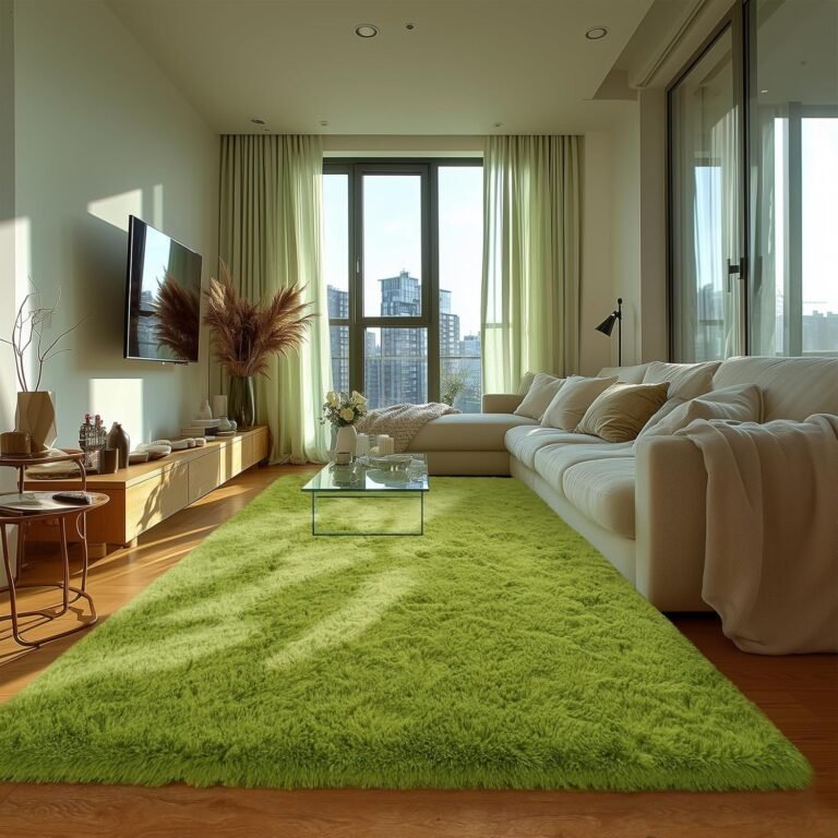 Green Grass Area Rugs for Bedroom Living Room, 8×10 Fluffy Fuzzy Shaggy Carpet for Kids Playroom Nursery Room, Thick Soft Plush Mat for Kids Baby Boys Teen Dorm Home Decor Aesthetic
