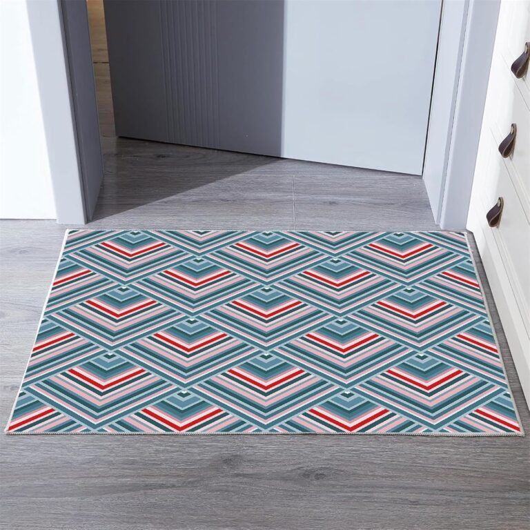 Area Rug Absorbent Fluffy Non Slip Washable Entrance Mat Farmhouse Area Rug for Laundry Room Living Room Classroom Bohemian Cyan 23.6″x15.7″