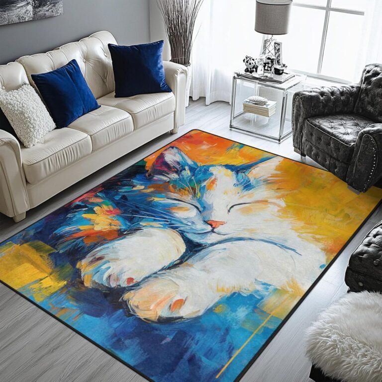 keepcute Cute Cat Area Rug 5×7 ft Non-Slip Carpets Animals Floor Carpet Modern Art Rug Decor for Living Room Bedroom Living Room Study Carpet