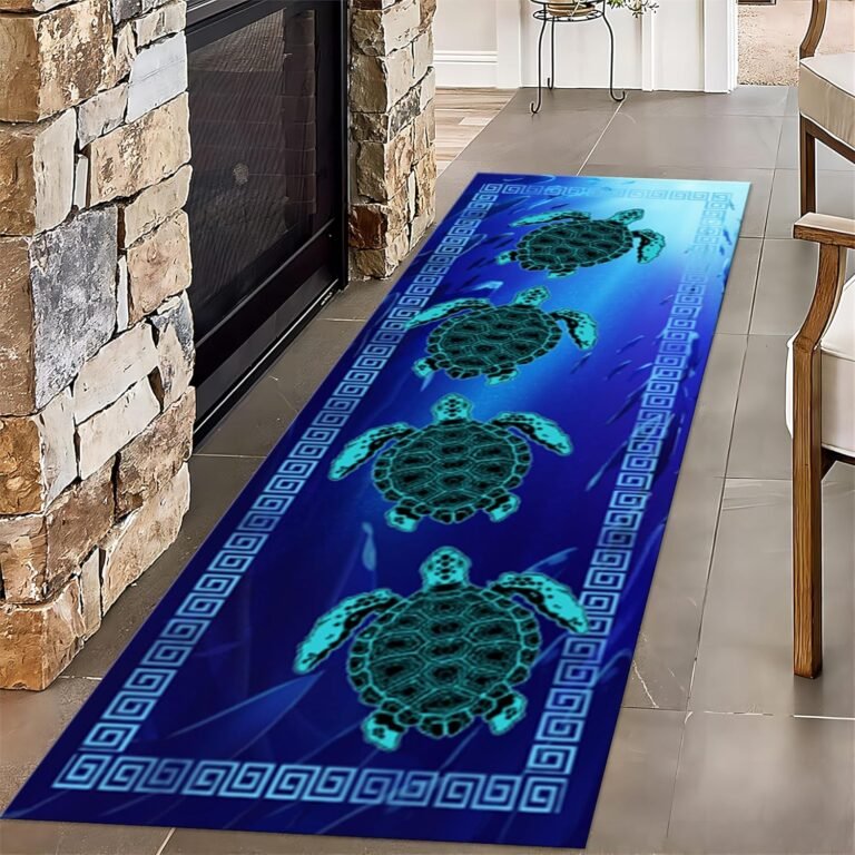 Sea Turtle Runner for Entryway, 2x8ft, Marine Animal Print Runner Rug, Non Skid Rubber Backed Entryway Mat, Breathable Washable Reduce Noise Floor Mat for Study Room Bedside Family