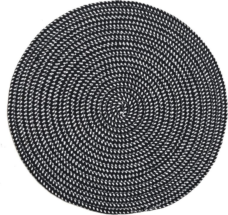 HUAHOO Hand Woven Round Area Rugs Living Room Bedroom Study Computer Chair Cushion Base Mat Round Carpet Lifts Chair Pad Coffee Table Rug(3′ Round, Black/White)
