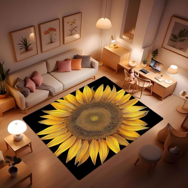 Sunflower Rug, Large Floral Abstract Art Carpets, Soft Rug Sunflower 3D Print Black Background Floor mat, Modern Home Living Room Area Rug, Office Carpet, Study Carpet, Rugs for Bedroom 24x36inch