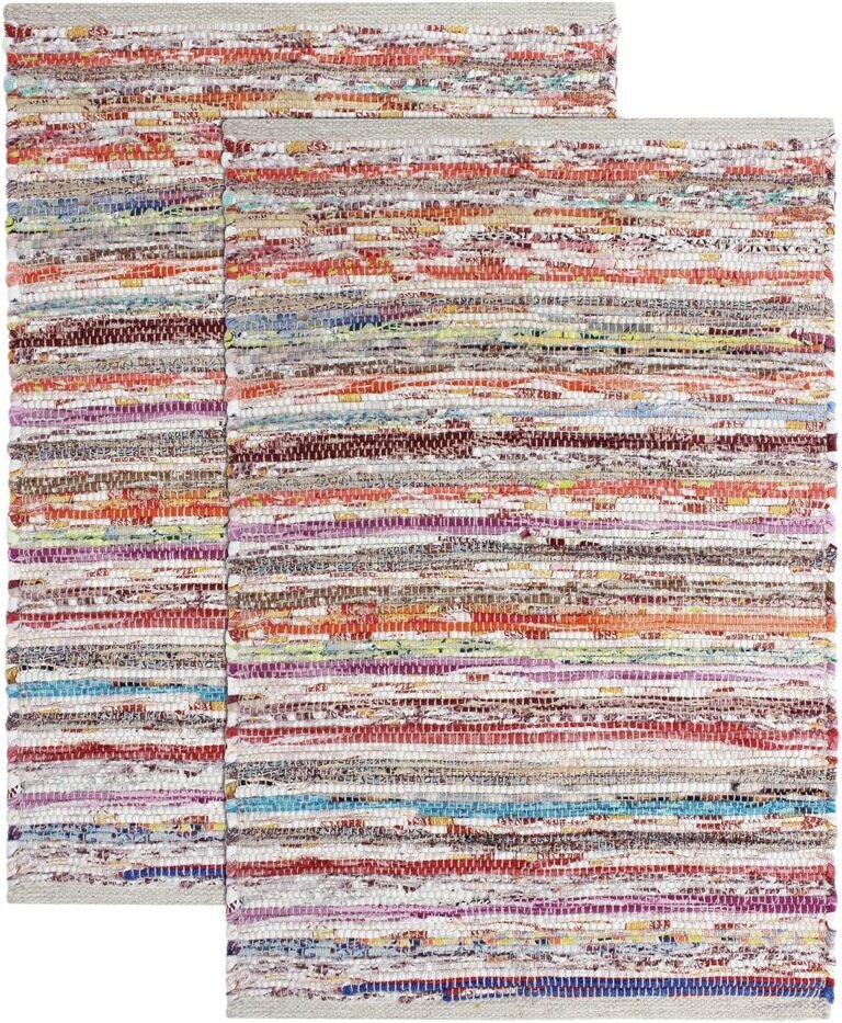 COTTON CRAFT Cotton Chindi Rag Rug – 2 Pack – Boho Farmhouse Rustic Area Accent Throw Rug – Handwoven Reversible Natural Recycled Yarn – Living Room Den Study Home Décor Gift -20 x 32 in – Multi Color