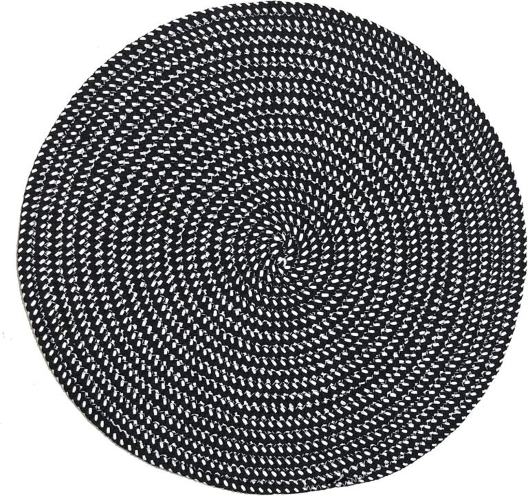 Hand Woven Round Area Rugs Living Room Bedroom Study Computer Chair Cushion Base Mat Round Carpet Lifts Basket Swivel Chair Pad Coffee Table Rug(3′ Round, Black/White)