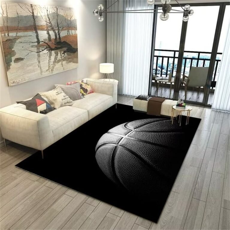 Boys Teens Black Basketball Area Rug for Bedroom Living Room Sports Non-Slip Floor Doormats Mat