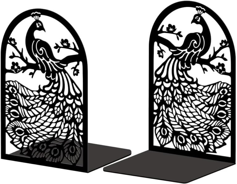 Peacoblue Metal Bookends for Shelves, Modern Decorative Heavy Duty Study Book Support Stoppers for Office, Desk, Shelf, Room 5.3″x4.3″x7.9″ Cast Iron Simple Tall Bookends, 1 Pair (Peacock)