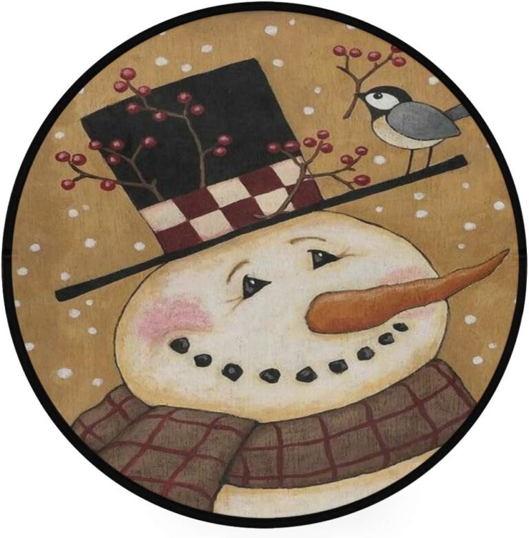 ALAZA Winter Cute Snowman and Bird Non-Slip Round Area Rug for Bedroom Living Room Study Playing Floor Mat Carpet, 3′ Diameter