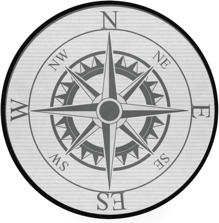 ALAZA Nautical Compass Non-Slip Round Area Rug for Bedroom Living Room Study Playing Floor Mat Carpet, 3′ Diameter