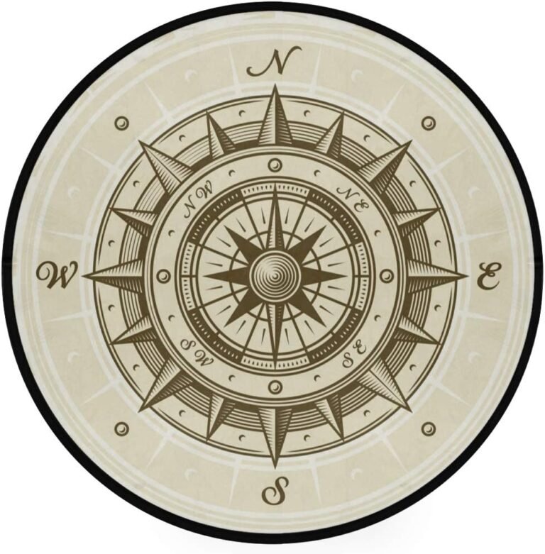 ALAZA Retro Wind Compass Rose Non-Slip Round Area Rug for Bedroom Living Room Study Playing Floor Mat Carpet, 3′ Diameter