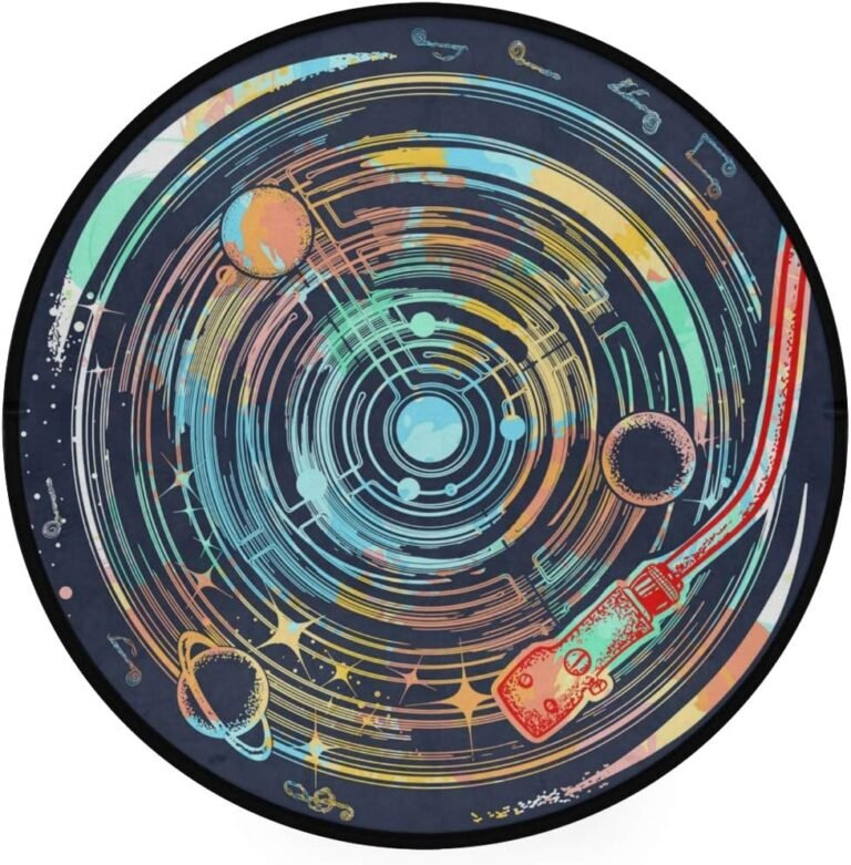 ALAZA Vinyl Disk Universe and Music Notes Non-Slip Round Area Rug for Bedroom Living Room Study Playing Floor Mat Carpet, 3′ Diameter