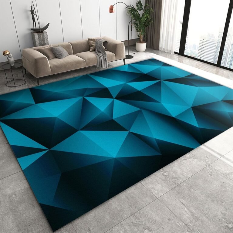 Abstract 3D Blue Geometric Area Rug, Technology Optical Illusions Home Decor Rug, Non Slip Low Pile Carpet for Living Room Bedroom Study Office Kitchen Dining Room Floor Mat – 8 ft x 10 ft