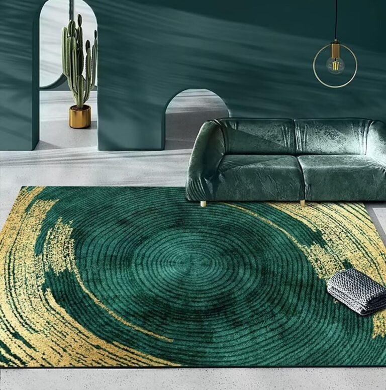 Modern Tree Rings Print Area Rugs Green Gold Abstract Rug 4x6ft for Bedroom Study Room Decor Washable Non-Slip Floor Mat Carpets