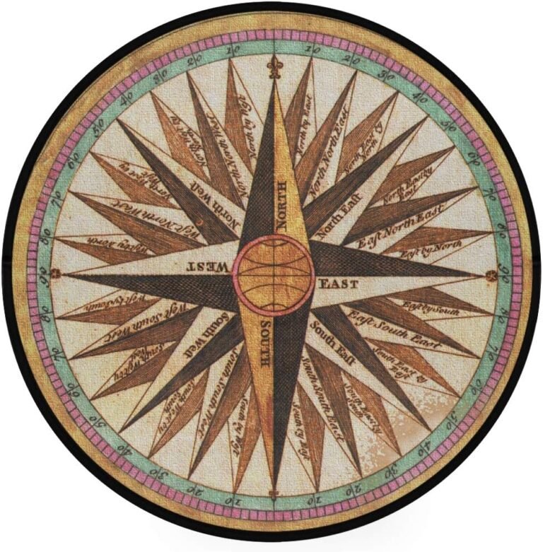 ALAZA Retro Compass Rose Non-Slip Round Area Rug for Bedroom Living Room Study Playing Floor Mat Carpet, 3′ Diameter