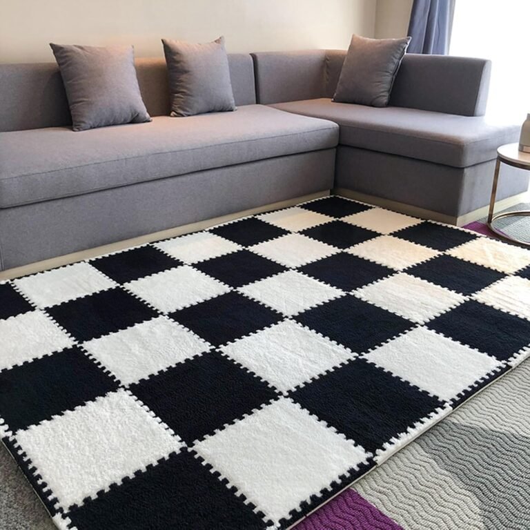 20 Pcs Plush Exercise Carpet Tiles,Interlocking Puzzle Foam Floor Mat,Jigsaw Floor Play Mats,Area Rugs,11.8×11.8 Inch(Size:0.23 inch,Color:White+Black)