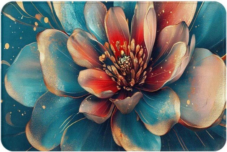 Flower Theme Carpet, Bright Colors, Charming Flowers, Water-Absorbent, Non-Slip, Easy to Clean, Suitable for Living Room, Bedroom, Study, Office Welcome Mat 17×30 Inch Flannel Floormat