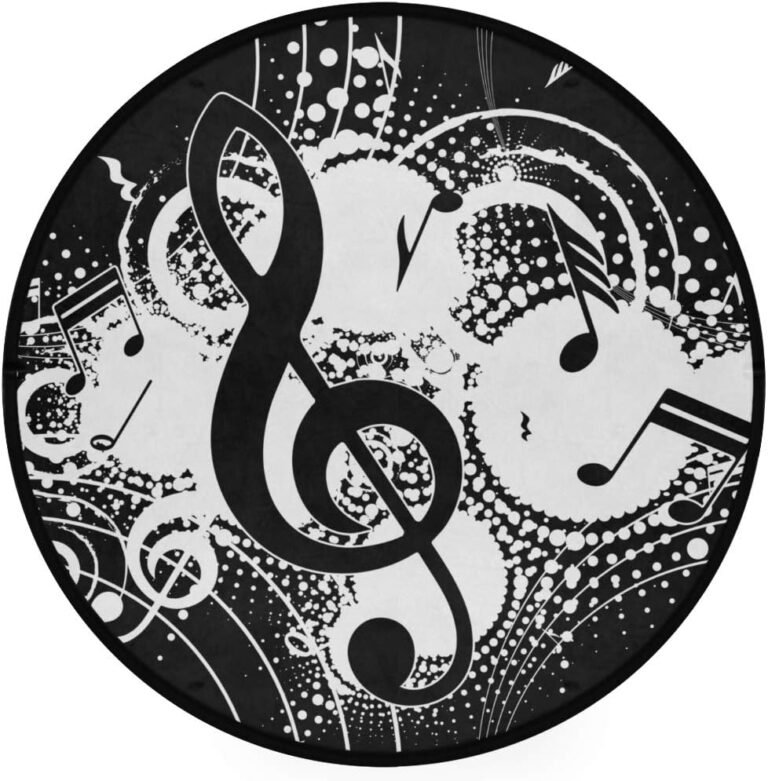 ALAZA Vintage Music Notes Non-Slip Round Area Rug for Bedroom Living Room Study Playing Floor Mat Carpet, 3′ Diameter