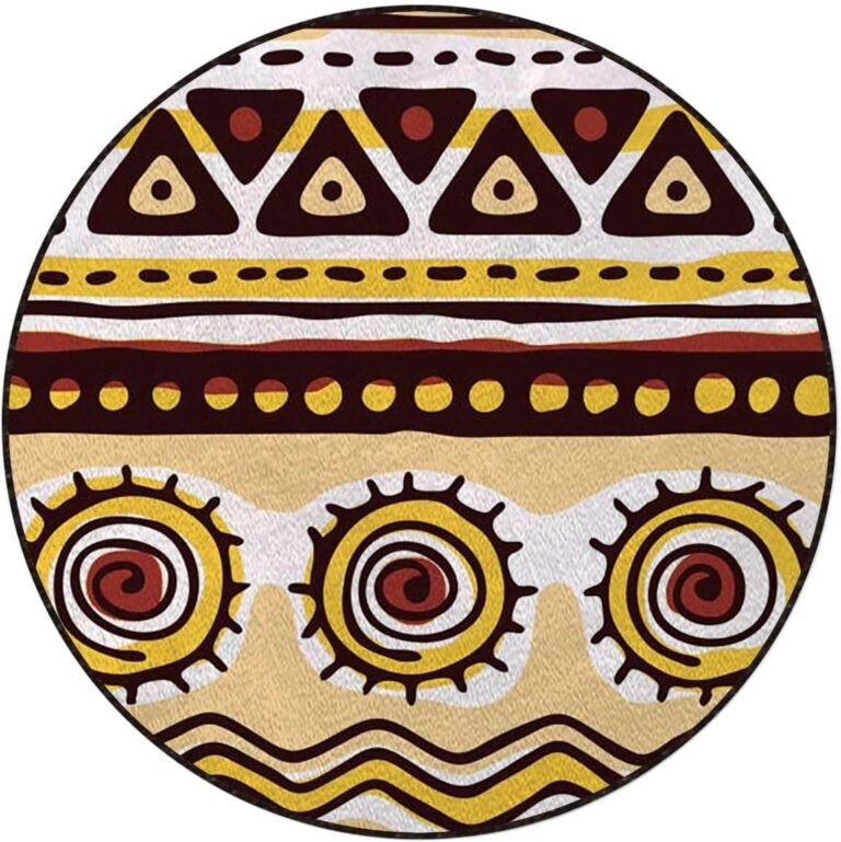 Multicolor Rug Non-Slip Round Area Rug for Bedroom Living Room Study Playing,Carpet Floor Mat, Traditional African Boho Abstract Design Diameter 39.4 in