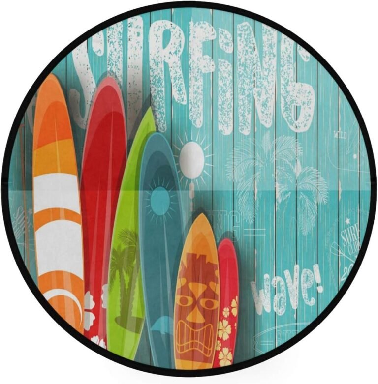 ALAZA Summer Colorful Surf Board Non-Slip Round Area Rug for Bedroom Living Room Study Playing Floor Mat Carpet, 3′ Diameter