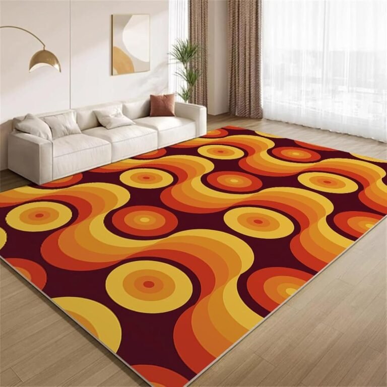 1970s Style Retro Orange Area Rugs 3×5.2ft Mid-Century 70s 80s Art Print Washable Rugs for Living Room Bedroom, Soft Non Slip Carpet for Study Dining Home Office Entrance Kids Play Mat