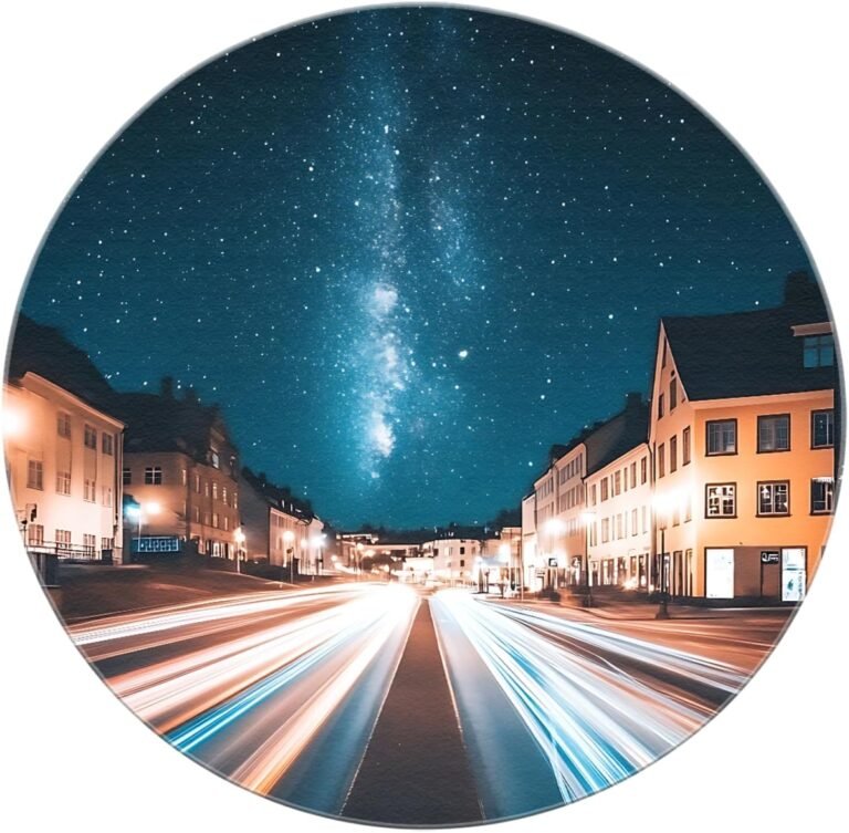 Abstract Urban Night Round Carpet 4’Round – Modern Moving Trails Stair Rugs Non Slip Door Mat for Entryway Study Room Living Room Dining Room