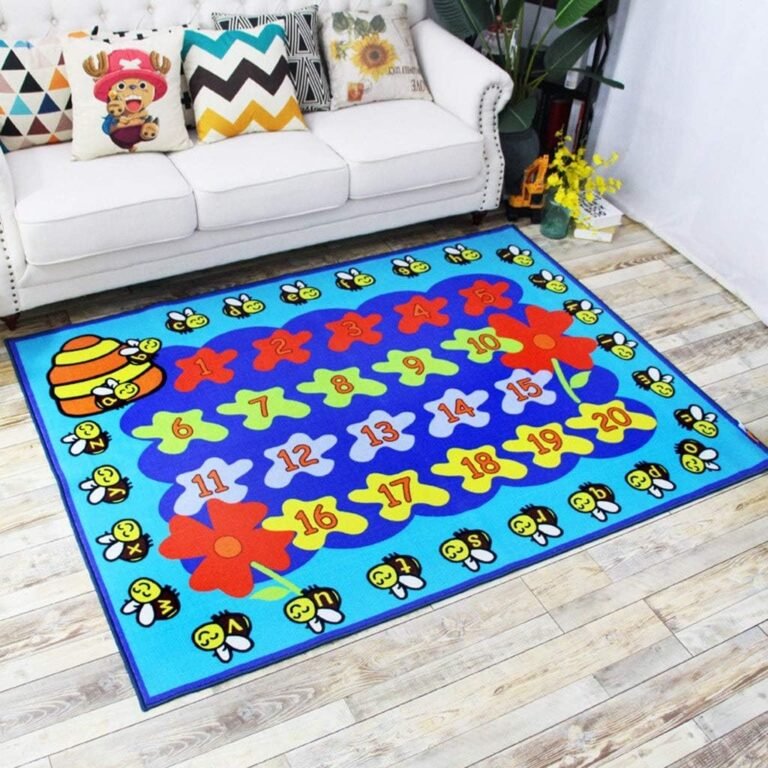 Kids’ Rugs Child Preschool Education Bee Flower Numbers Carpet,Suitable for Indoor Center/Classroom/Study/Reading Corner Mat