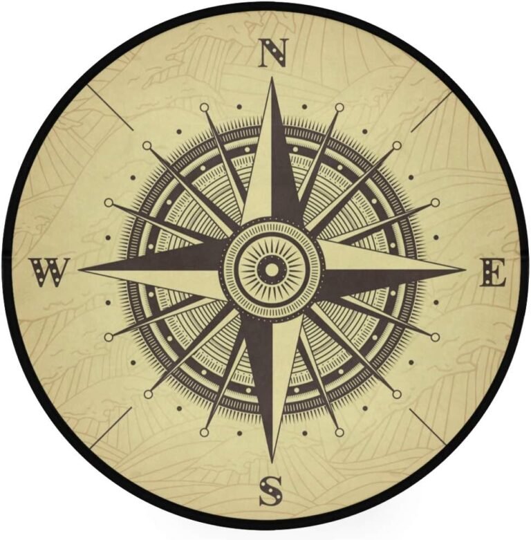 ALAZA Grunge Compass Rose Non-Slip Round Area Rug for Bedroom Living Room Study Playing Floor Mat Carpet, 3′ Diameter
