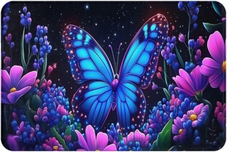 Spring Doormat, Blue Butterfly Series Carpet, Suitable for Living Room, Bedroom, Office, Study Floor Decoration, Indoor Welcome Mat, Non-Slip, Easy to Clean 16×24 Inch Flannel Floormat